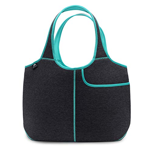 Women's Soft Tote Shoulder Bag Neoprene Handbag Laptop Computer Travel Bag Purse (Dark Grey/Lagoon)