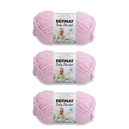 Bernat Baby Blanket Baby Pink Yarn - 3 Pack of 100g/3.5oz - Polyester - 6 Super Bulky - 72 Yards - Knitting, Crocheting, Crafts & Amigurumi, Chunky Chenille Yarn