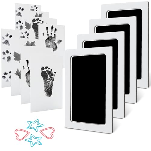 MengNi Baby Footprint Kit Hand Footprint Kit Dog Paw Print Kit Clean Touch Ink Pad Inkless Hand and Footprint Kit Handprint Kit Baby Registry Search with 4 Ink Pads and 8 Imprint Cards