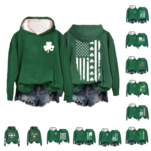 sweater hoodie women Women's St. Patrick's Day American Flag Print Sweatshirt Shamrock Graphic Casual Tops Clover Long Sleeve Pullover (05-Green, S)