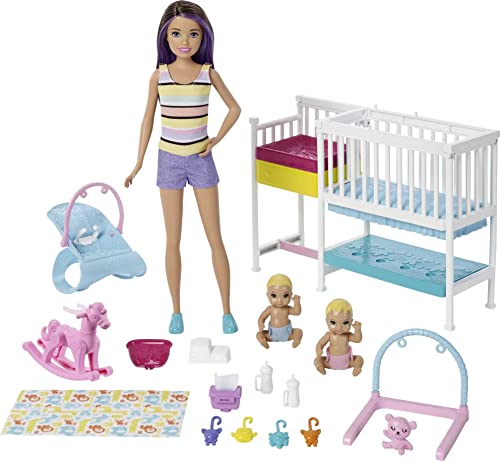 Barbie Skipper Babysitters Inc Dolls & Playset, Nap 'n Nurture Nursery, Skipper Doll, Baby Doll, Crib & 10+ Accessories, Working Toy Bouncer