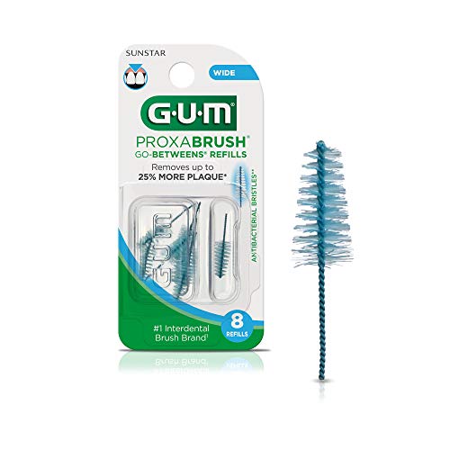 GUM Proxabrush Go-Betweens Refills - Wide - Compatible with GUM Permanent Handle - Reusable Interdental Brushes - Soft Bristled Dental Picks, 8 Count (Pack of 6)