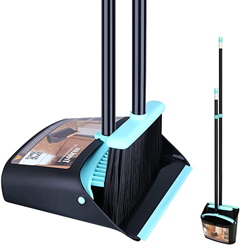 KeFanta Broom and Dustpan Set for Home,Dust pan with Broom Combo Set,Standing Dustpan and Broom with 54” Long Handle for Indoor Lobby Office Kitchen Sweeping