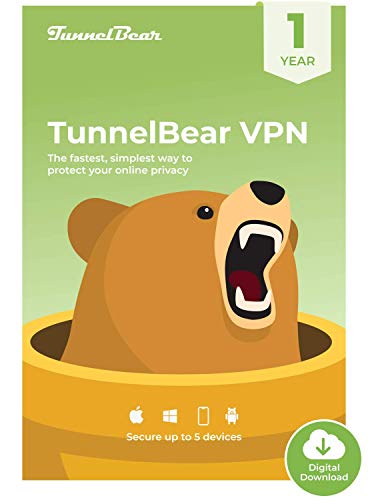 TunnelBear VPN | Wifi & Internet Privacy, Unlimited Data, 5 Devices | 1 Year | PC Code