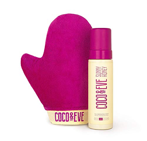 Coco & Eve Self Tanner Mousse Kit - (Medium) All Natural Sunless Instant Self Tanning Lotion with Bronzer & Mitt Applicator | Sunny Honey Bali Bronzing Kit