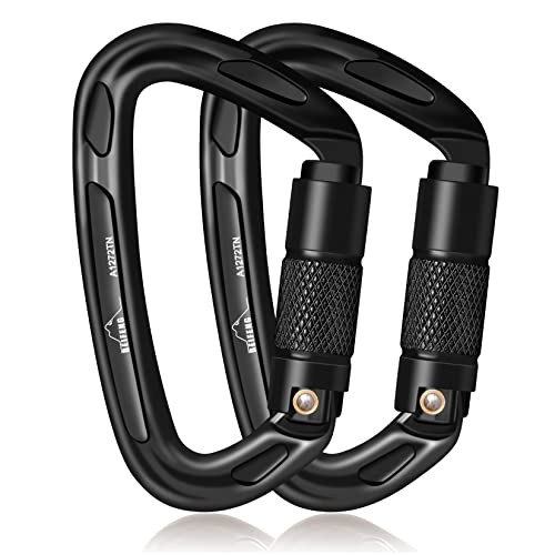 BEIFENG Auto Locking Carabiner 25KN Professional Rock Climbing Carabiner Obtained UIAA Certification Heavy Duty Carabiners Suitable for Rock Climbing, Camping, Rappelling, Rescue(All Black-2PCS)