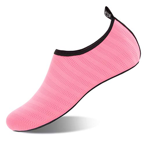 WateLves Womens and Mens Kids Water Shoes Barefoot Quick-Dry Aqua Socks for Beach Swim Surf Yoga Exercise (Tender Pink, L)