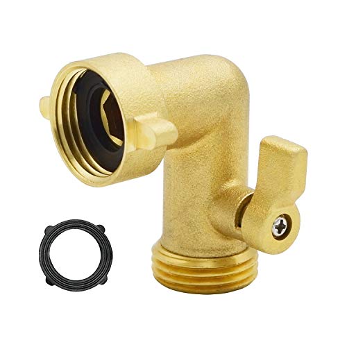 HYDRO MASTER Heavy Duty Brass Shut Off Valve,Garden Hose Elbow Connector,3/4' FHT x 3/4' MHT (90)