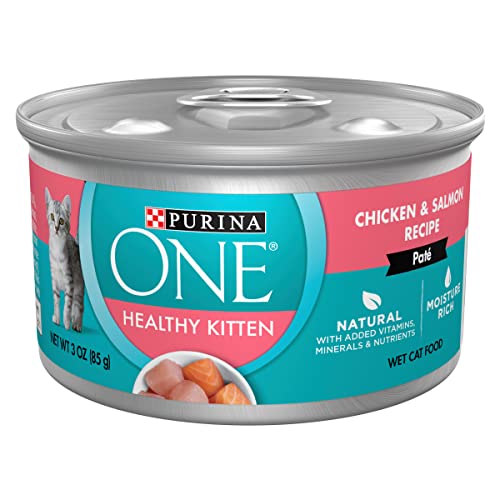 Purina ONE Grain Free, Natural Pate Wet Kitten Food, Healthy Kitten Chicken & Salmon Recipe - (Pack of 24) 3 oz. Pull-Top Cans
