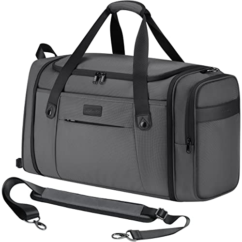 AGLAUS Tourenne 45L Travel Duffel Bag Foldable Weekender Sport Gym Duffle Carry On Luggage with shoe compartment wear/tear resistant water repellent 1680D Ballistic polyester - Grey