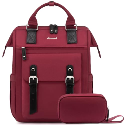 LOVEVOOK Laptop Backpack for Women Work Travel Backpack Teacher Commuter Business Computer Bag Doctor Nurse Bags College Backpack Purse, 15.6 Inch, Wine Red-black