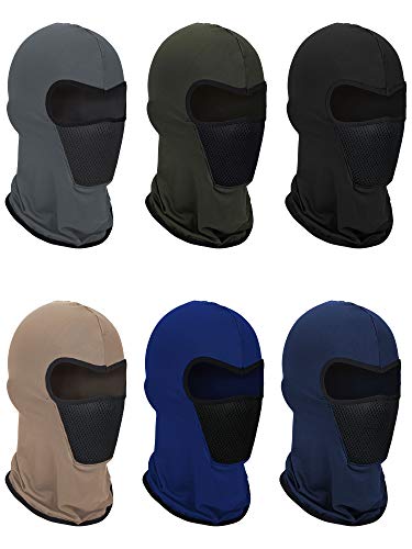 6 Pieces Summer Balaclava Face Mask Breathable Sun Dust Protection Mask Long Neck Cover for Outdoor Activities (Blue, Khaki, Black, Navy Blue, Grey, Army Green)