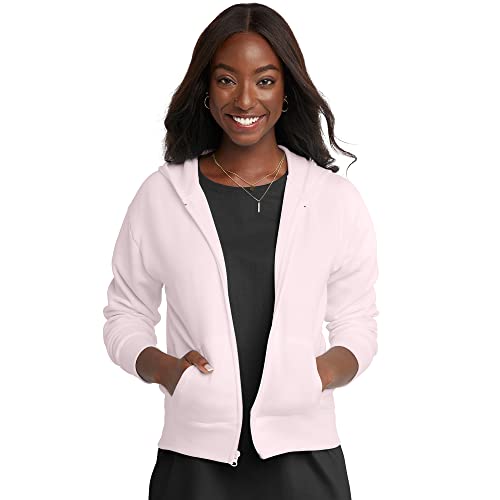 Hanes Women's EcoSmart Full-Zip Hoodie Sweatshirt, Pale Pink, x Large