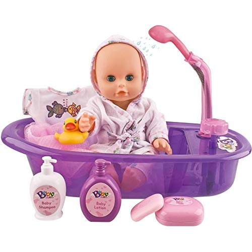 Liberty Imports Baby Bath Toys 13-Inch Little Newborn Doll Bath Set - Real Working Bathtub with Detachable Shower Spray and Accessories for Kids Pretend Play