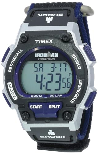 Timex Men's T5K198 Ironman Endure 30 Shock Full-Size Black/Silver-Tone/Blue Fast Wrap Watch