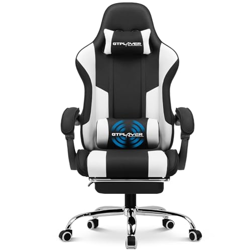 GTPLAYER Gaming Chair, Computer Chair with Footrest and Lumbar Support, Height Adjustable Game Chair with 360°-Swivel Seat and Headrest and for Office or Gaming (Fabric, Black & Light Gray)