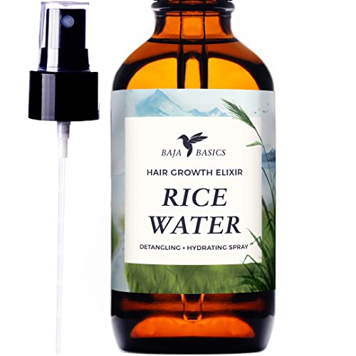 Rice Water For Hair Growth by Baja Basics, Thickness, Strength, Shine - Leave-in Conditioner for Scalp, Dry Split End Moisturizer - Mist Spray for Curly, Straight, Thick, Thin Hair 4oz
