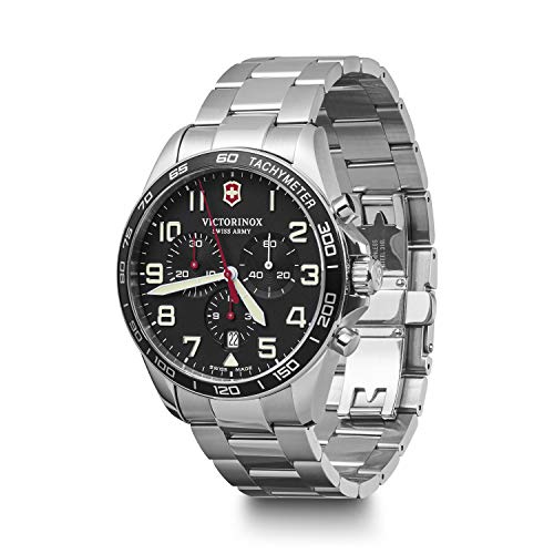 Victorinox Swiss Army FIELDFORCE Chrono Watch, Black (SS Bracelet), 42mm, Quartz Wristwatch, Chronograph, Swiss Made