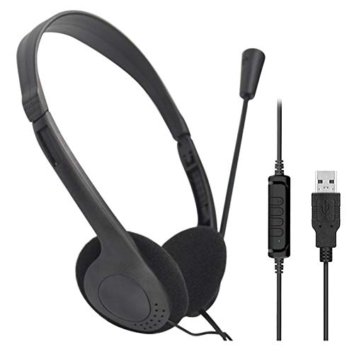 EMVANV USB Headset with Microphone, Noise Reduction USB Wired Computer Headset PC Gaming with Microphone Call Center Business Headset for Skype, Webinar, Call Center, School