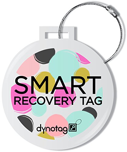 Dynotag Web Enabled Smart Deluxe Steel Luggage ID Tag & Braided Steel Loop, with DynoIQ & Lifetime Recovery Service (Dots)