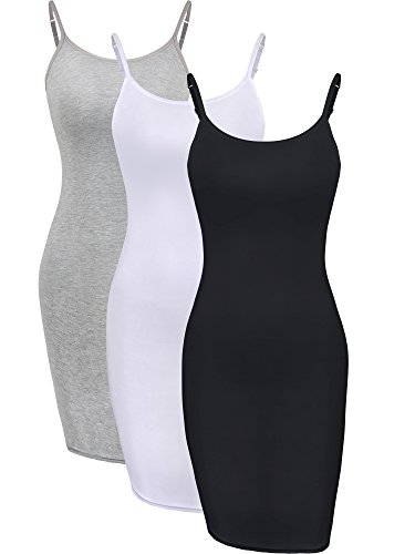 WILLBOND 3 Pieces Basic Cami Women Long Tanks Dress with Strap, Solid Color (Multicolor 1,Small)