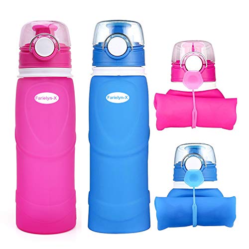 Farielyn-X Collapsible Water Bottle 26oz / 750ml Medical Grade Silicone, BPA Free, Roll Up Foldable Features for Sports, Outdoor & Indoor Water Bottle