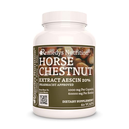 Remedy's nutrition Horse Chestnut Extract Aescin 20% - 1,000mg Vegan Capsules Herbal Supplement - Non-GMO, Gluten Free, Dairy Free - Two Month Supply (60 Count)