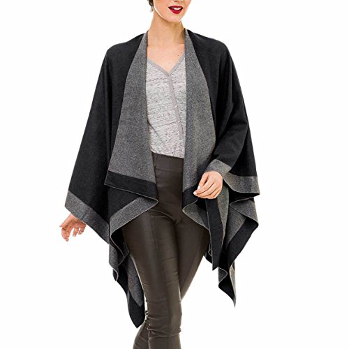 Women's Shawl Wrap Poncho Ruana Cape Cardigan Sweater Open Front for Fall Winter Spring (PC02-11)