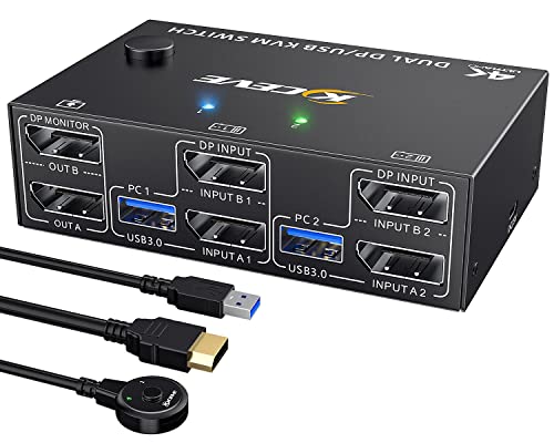 8K USB 3.0 Displayport KVM Switch 2 Monitors 2 Computers 8K@30Hz 4K@144Hz,MLEEDA Dual Monitor Displayport 1.4 KVM Switches with 4 USB 3.0 Port for USB Device,Wired Remote and 4 Cables Included