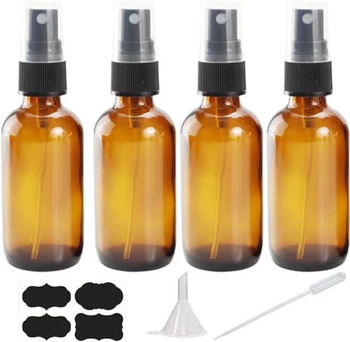 YUNFOOK 4 oz Amber Glass Spray Bottles for Essential Oils, Small Empty Fine Mist Spray Bottle,2 Pack with Funnel Dropper