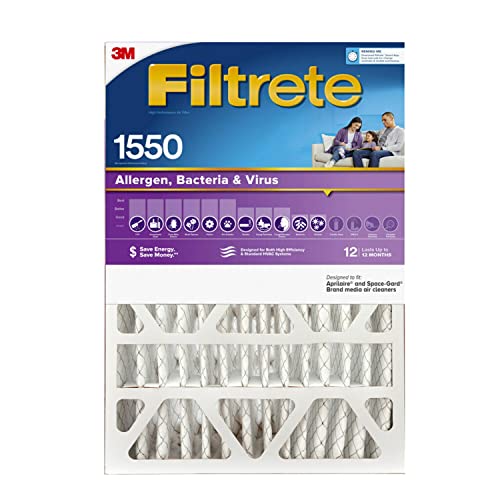 Filtrete 20x25x5 Air Filter MPR 1550 DP MERV 12, Healthy Living Ultra Allergen Deep Pleat, 1-Pack, Fits Lennox & Honeywell Devices (exact dimensions 19.56 x 24.19 x 4.69)