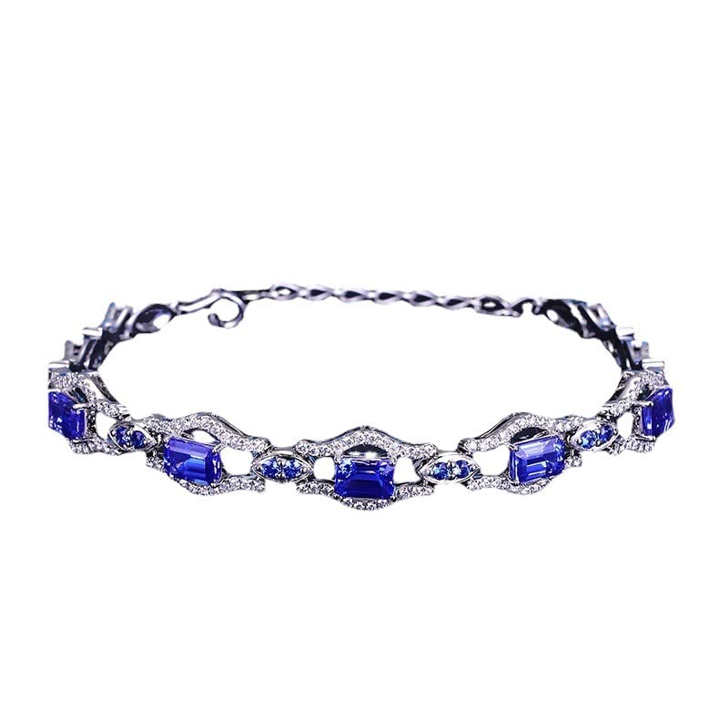 SUTTONRAL 14K Gold Tanzanite Bracelet for Women, Natural Blue Tanzanite Pendant Bracelet, Delicate Sapphire Bracelet, Jewelry Bracelet Gifts for Women (Style2)