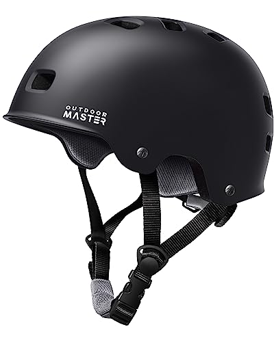 OutdoorMaster Skateboard Cycling Helmet - Two Removable Liners Ventilation Multi-Sport Scooter Roller Skate Inline Skating Rollerblading for Kids, Youth & Adults - L - Black