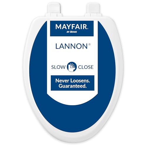 Mayfair Lannon Toilet Seat, Slow Close, Non Slip Heavy Duty Wood, Easy Install, Elongated, White