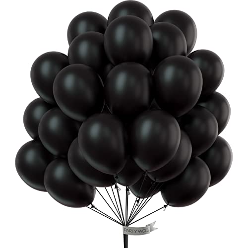 PartyWoo Black Balloons, 50 pcs 12 Inch Matte Black Balloons, Black Balloons for Balloon Garland or Balloon Arch as Party Decorations, Birthday Decorations, Retirement Party Decorations, Black-Y18