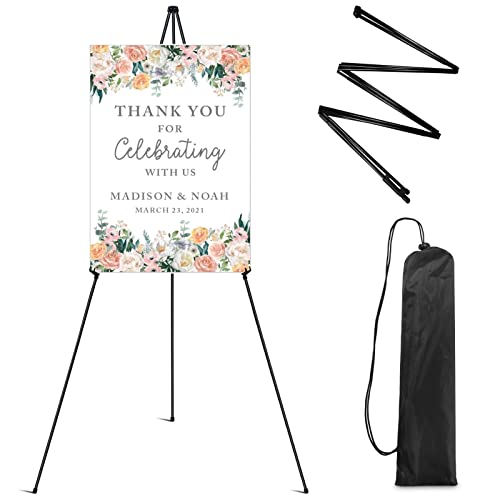Ground Easel Stand for Display,RRFTOK 63' Instant Foldable Portable for Wedding Banner and Poster, Tabletop Display Metal Tripod with Portable Bag.