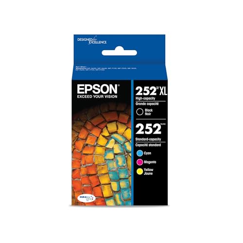 EPSON 252 DURABrite Ultra Ink High Capacity Black & Standard Color Cartridge Combo Pack (T252XL-BCS) Works with WorkForce WF-3620, WF-3640, WF-7110, WF-7610, WF-7620, WF-7710, WF-7720, WF-7210