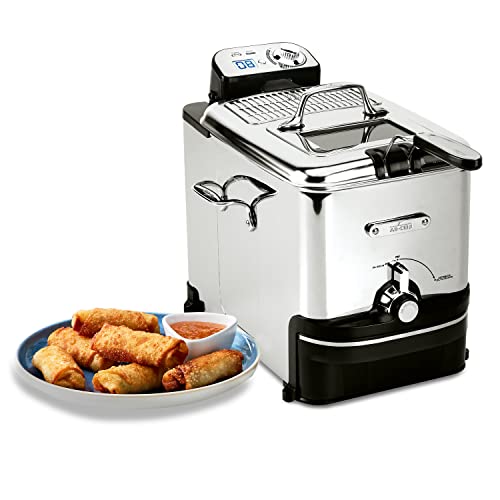 All-Clad Electrics Stainless Steel Deep Fryer with Basket 3.5 Liter Oil Capacity, 2.6 Pound Food Capacity 1700 Watts Dishwasher Safe, Easy Clean, Temp Control, Digital Timer, Oil Filtration, Silver
