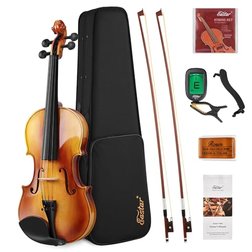 Eastar 4/4 Violin Set Full Size Fiddle Solidwood for Adults with Hard Case, Shoulder Rest, Rosin, Two Bows, Clip-on Tuner and Extra Strings, EVA-330