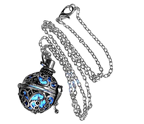 UMBRELLALABORATORY Steampunk FIRE necklace - pendant Glow locket - GREAT GIFTS for women, Mother, Father, cute magical jewelry-silver Blue