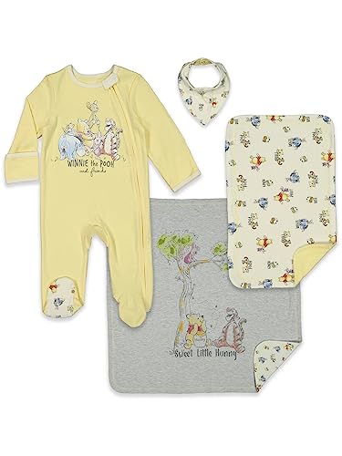 Disney Winnie the Pooh Sleep N' Play Bib Blanket and Burp Cloth 4 Piece Set 0-6 Months