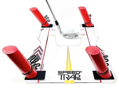 EyeLine Golf Speed Trap 2.0 - Build Confidence and Improve Your Swing with Slice and Hook Corrector- Swing Trainer, Path Aid, Greater Distance - Made in USA - Unbreakable Polycarbonate Base, Left, Red