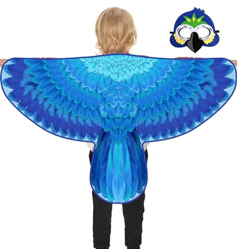 D.Q.Z Bird-Wings-Parrot-Costume for Kids with Mask, Bithday Gifts for Boys Girls Owl Eagle Role Play Animal Party (Blue)