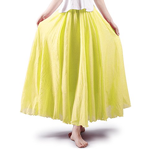 OCHENTA Women's Casual Cotton Long Maxi Skirt Flowy Boho for Summer Beach Goth Fairy Renaissance Weekend Skirts 95CM Light Yellow