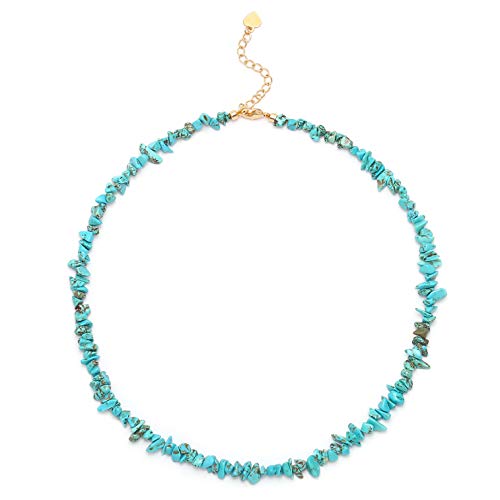 Aobei Pearl Genuine Turquoise Choker Blue Howlite Chip Beaded Necklace Summer Beach Gemstone Jewelry for Women 15’’