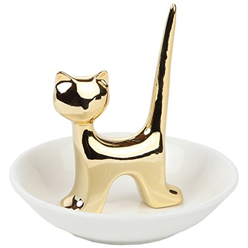 Home-X Porcelain Dish Ring Holder and Jewelry Tray, Jewelry Holder (Cat)