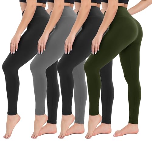 CAMPSNAIL 4 Pack High Waisted Leggings for Women - Soft Tummy Control Slimming Yoga Pants for Workout Running Reg & Plus Size