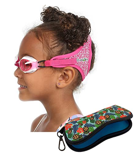 Frogglez Swim Goggles for Kids (Pink Frog) & Goggles Case Bundle - Premium Pain-Free Strap | Anti-Fog Tinted Lenses