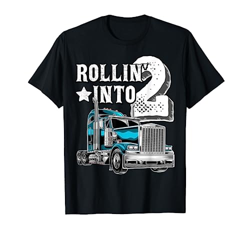 Rollin into 2 Big Rig Semi-Trailer Truck 2nd Birthday Gift T-Shirt