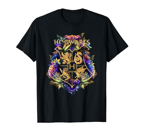 Harry Potter Hogwarts Multi-Colored Floral Crest Long Sleeve T-Shirt